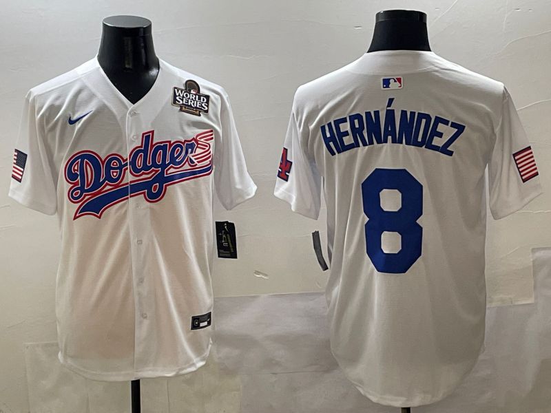 Men Los Angeles Dodgers #8 Hernandez White Second generation Joint Name Nike 2025 MLB Jersey style 7